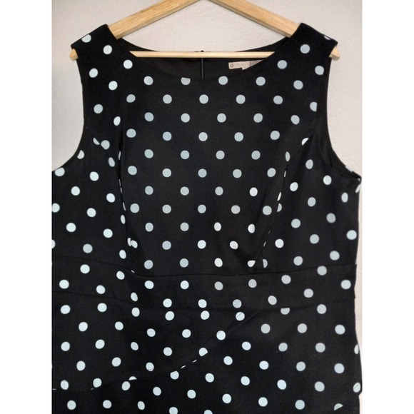 Signature Sabrina Formal Career Pencil Polka Dot Sleeveless Black Blue 16W Dress - Picture 7 of 11
